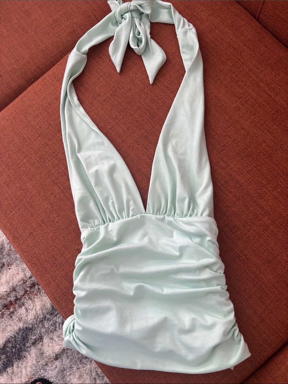 Halter Ruched Bodysuit in Mint Green